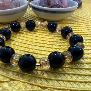 Natural Black Obsidian /Yellow Citrine Stone beads.